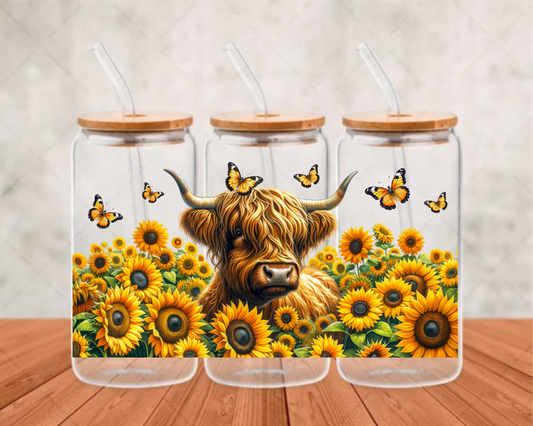 Highland Cow Sunflowers  UV- DTF Adhesive cup wrap (Copy) (Copy) (Copy)