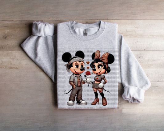 Mickey in brown suit with Minnie