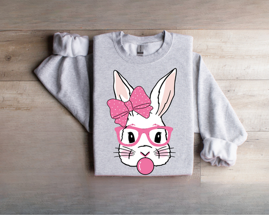 Cute Rabbit with Glasses Retro Bubble Gum Pink Bow