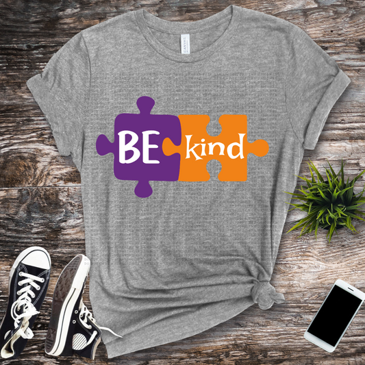 Autism Be Kind Puzzle Piece (orange / purple)