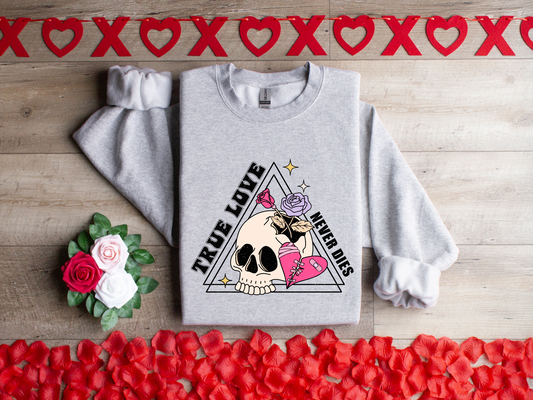 true love never dies skull head  with flowers