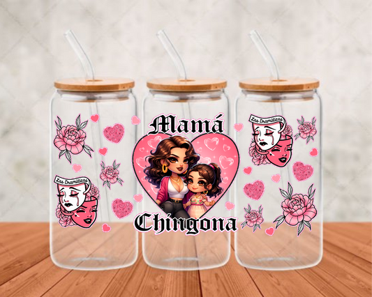 mama chingona pink heart UV- DTF Adhesive cup wrap